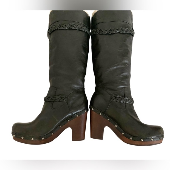 UGG SAVANNA Braided Leather w/ Sherpa Shearling Sheepskin Knee High Boots • 7 - Picture 4 of 16